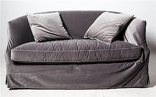 * A Custom Velvet Upholstered Sofa Height 33 inches.