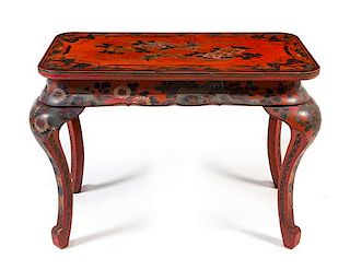 * A Chinese Export Lacquered Table Height 30 x width 42 x depth 25 inches.