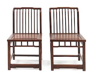 A Pair of Chinese Rosewood Chairs Height 36 x width 20 1/4 x depth 17 inches.