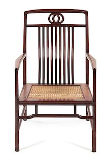 A Chinese Rosewood Armchair Height 30 x width 24 1/2 x depth 23 1/2 inches.