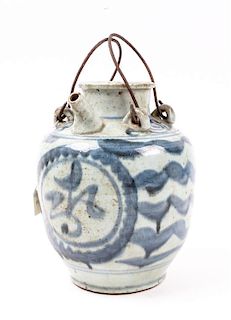 * A Chinese Export Blue and White Porcelain Ewer Height 9 7/8 inches.