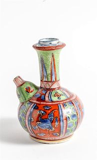 * A Chinese Export Red, Green and Underglaze Blue Porcelain Kendi Height 5 inches.