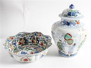 * Two Chinese Wucai Porcelain Articles Height of larger 13 inches.