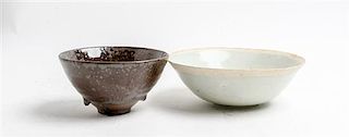 * Two Chinese Monochrome Glazed Porcelain Bowls Diameter of larger 6 5/8 inches.