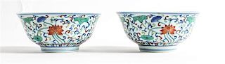 * A Pair of Wucai Porcelain Bowls Diameter 5 1/2 inches.