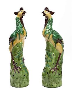 A Pair of Sancai Glazed Phoenix Height 16 inches.