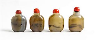* Four Glass Imitating Agate Snuff Bottles Height of tallest 3 inches.