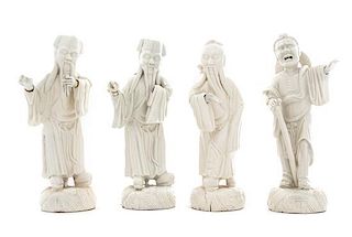 * Four White Glazed Porcelain Figures of Immortals Height of tallest 8 1/2 inches.