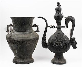 * Two Large Cast Metal Vessels Height of taller 25 inches.