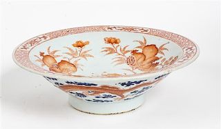 An Iron Red Decorated Blue and White Porcelain Offering Bowl Diameter 10 1/4 inches.