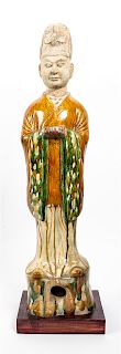 A Chinese Sancai Glazed Pottery Figure of An Official Height overall 29 inches.