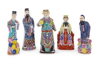 Five Chinese Famille Rose Porcelain Figures Height 12 inches.