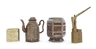 Four Chinese Metal Wares Height of tallest 8 3/8 inches.