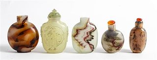 Five Chinese Glass Snuff Bottles Height 3 inches.