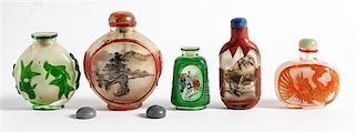 Five Chinese Glass Snuff Bottles Height 3 1/2 inches.