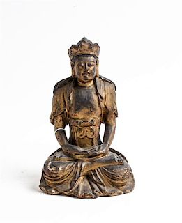 A Chinese Gilt Lacquered Wood Figure of Buddha Height 7 3/8 inches.
