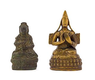 Two Chinese Bronze Figures of Deities Height of taller 6 1/2 inches.