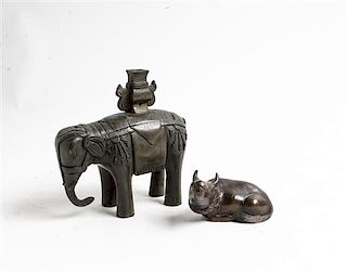 Two Chinese Bronze Figures of Animals Height of taller 6 1/4 inches.