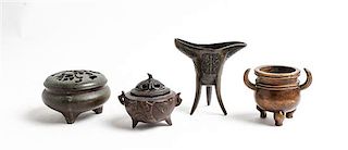 Four Chinese Bronze Articles Height of tallest 3 1/2 inches.