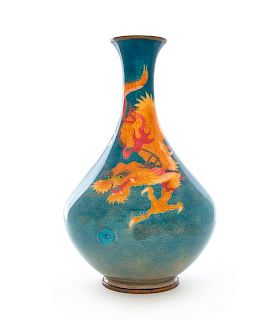 A Japanese Enamel Vase Height 12 1/4 inches.