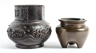 Two Japanese Bronze Vessels Height of taller 5 inches.