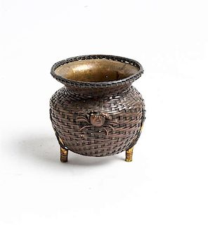 A Small Japanese Mixed Metal Basket Height 2 3/8 inches.