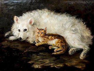 Artist Unknown, (20th century), Dog With Tabby Cat