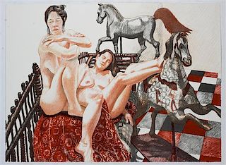 Philip Pearlstein, (American, b. 1924), Models and Horses, 1992