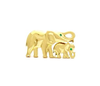 Cartier Emerald & 18K Gold Elephant Mother Child Pin