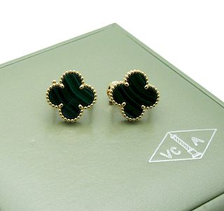 Van Cleef & Arpels   Vintage Alhambra Malachite  Earrings