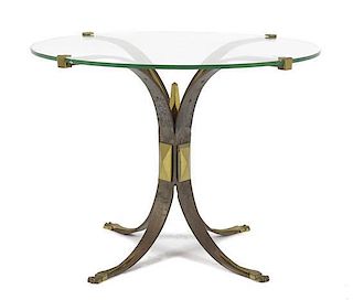 A Contemporary Polished Steel and Brass Mounted Occasional Table, Height 20 x diameter 26 3/8 inches.