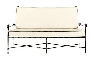 A Janus et Cie Iron Patio Suite, Height of lounger 25 x length 60 x width 32 inches.