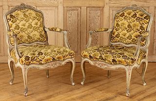 PAIR LOUIS XV STYLE CARVED OPEN ARM CHAIRS C.1940
