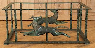 UNUSUAL BRONZE AND STEEL TABLE BASE CANINE MOUNTS