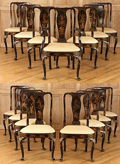 SET 15 QUEEN ANNE CHINOISERIE DINING CHAIRS C1930