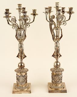 PAIR SILVERPLATE NEOCLASSICAL STYLE CANDELABRA