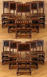 10 RENASSIANCE STYLE LEATHER DINING CHAIRS C 1880