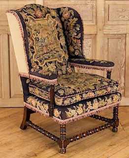 CONTINENTAL NEEDLEPOINT PETIT POINT WING CHAIR