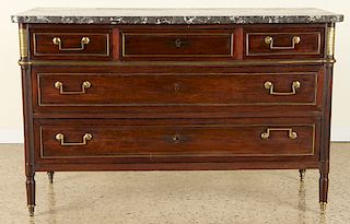 19TH C. FRENCH MAHOGANY MARBLE TOP COMMODE