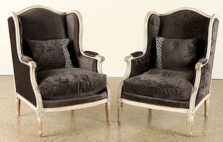PAIR 19TH C. FRENCH DIRECTOIRE STYLE WING CHAIRS