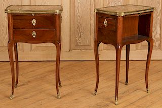 PAIR FRENCH LOUIS XV STYLE MARBLE TOP END TABLES