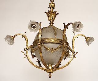 LATE 19TH C FRENCH BELLE EPOQUE BRONZE CHANDELIER