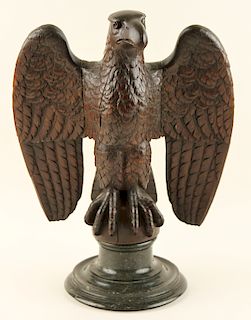 AMERICAN CARVED WOOD EAGLE ON MARBLE BASE