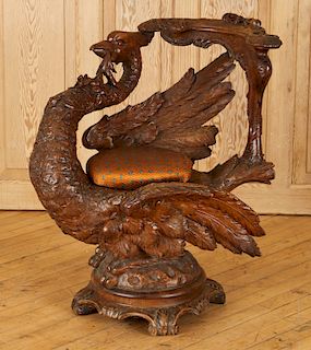 19TH CENT. CONTINENTAL WALNUT CHAIR HERON FORM