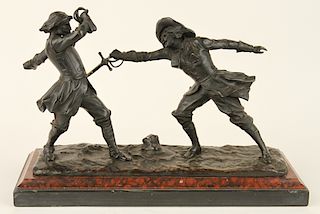 AFTER EDOUARD DROUOT FRENCH BRONZE FENCERS SIGNED