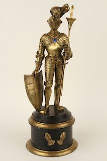 BRONZE FIGURE OF A KNIGHT ON ROUND BASE