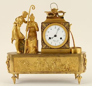 EARLY 19TH C. FRENCH GILT BRONZE MANTLE CLOCK