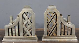 Pair Of Silvered Bronze Art Deco Andirons.