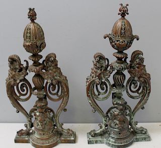 Pair Of 19 Century Brass Andirons with Neptune