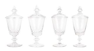 A Set of Four Val St. Lambert Glass Urns, Height of tallest 15 inches.